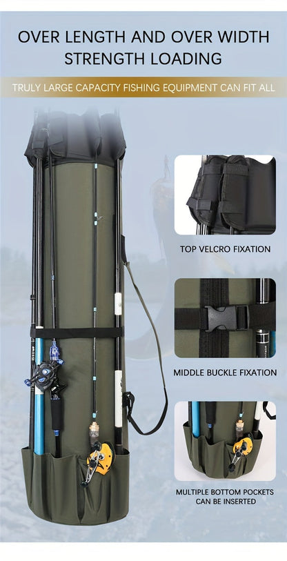 Fishing Rod Bag Large Capacity Folding Durable Fishing Gear Carrier Bag Multifunctional Rod Holder Case with Two Lead Weights Fits Multiple Rods Tackle Organizer for Freshwater Saltwater Fishing