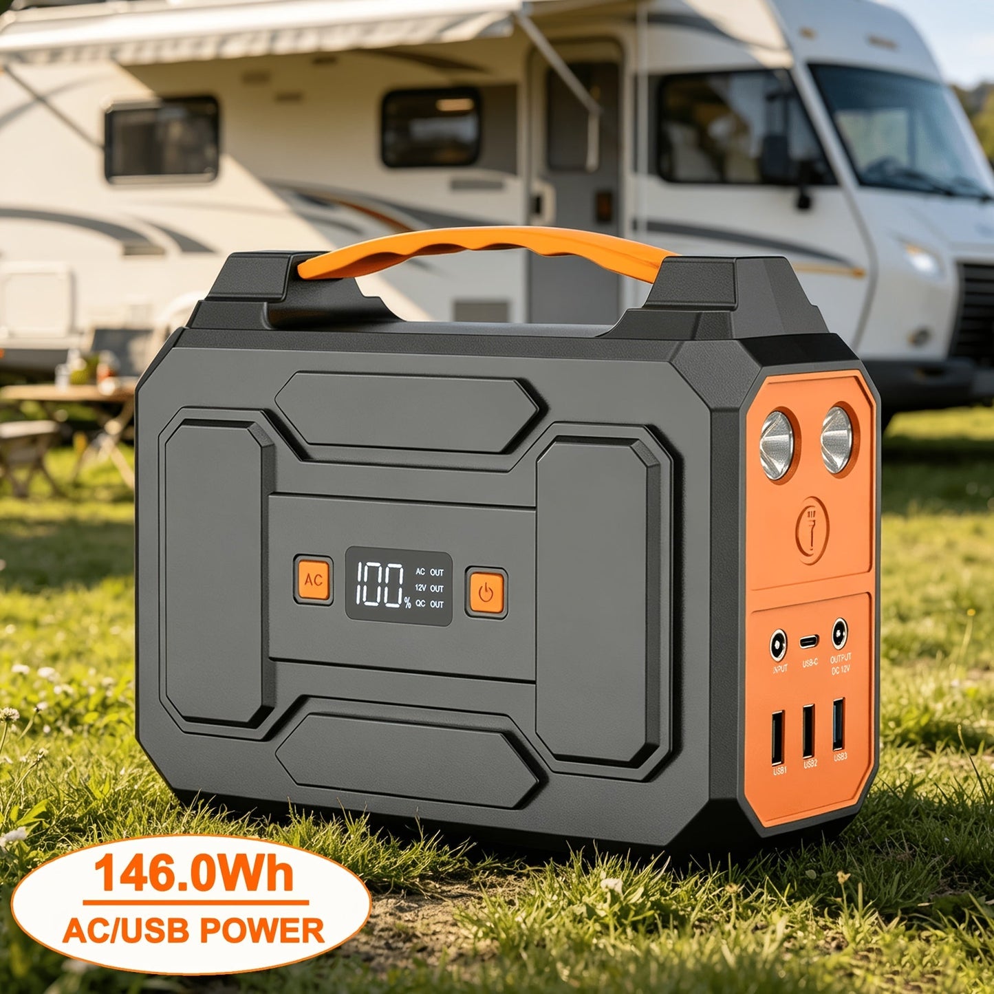 Portable Power Station 100W / 300W Solar Generator – AC Outlet, USB QC3.0, DC Port, LED Flashlight, High Capacity Battery Pack for Camping Hiking Road Trip CPAP Hurricane Emergency