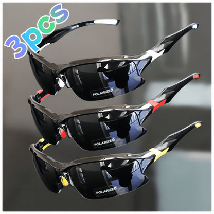 3 Pack Polarized Sunglasses UV400 Protection Unisex Outdoor Sports Eyewear for Cycling Running Fishing Driving Golf, Lightweight Frame Anti-Glare Lenses - Black Yellow Red Set