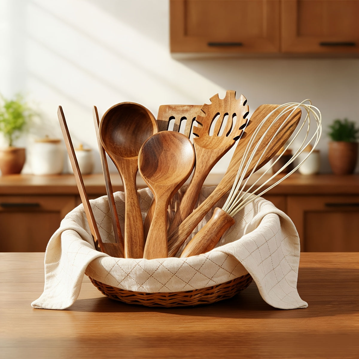 Wooden Kitchen Utensils Set 3/5/7 Piece, Natural Wood Spoons Spatulas Spurtle Ladle & Wok Spatula with Ergonomic Handles, Heat-Resistant Non-Stick Safe Heavy-Duty Cooking Tools for Home Kitchen