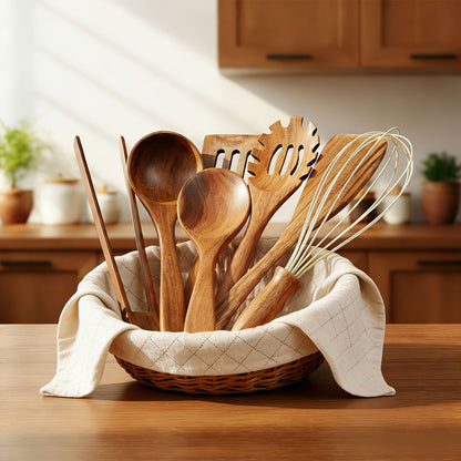Wooden Kitchen Utensils Set 3/5/7 Piece, Natural Wood Spoons Spatulas Spurtle Ladle & Wok Spatula with Ergonomic Handles, Heat-Resistant Non-Stick Safe Heavy-Duty Cooking Tools for Home Kitchen