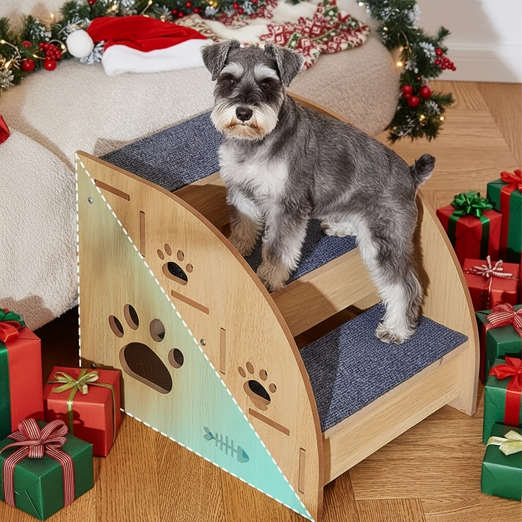 Pet Stairs for Dogs & Cats – Non-Slip 3 or 4 Step Staircase with Safety Railings for Bed & Sofa, Compact Ramp Design, 15 Inches High, for Small & Medium Dogs and Cats