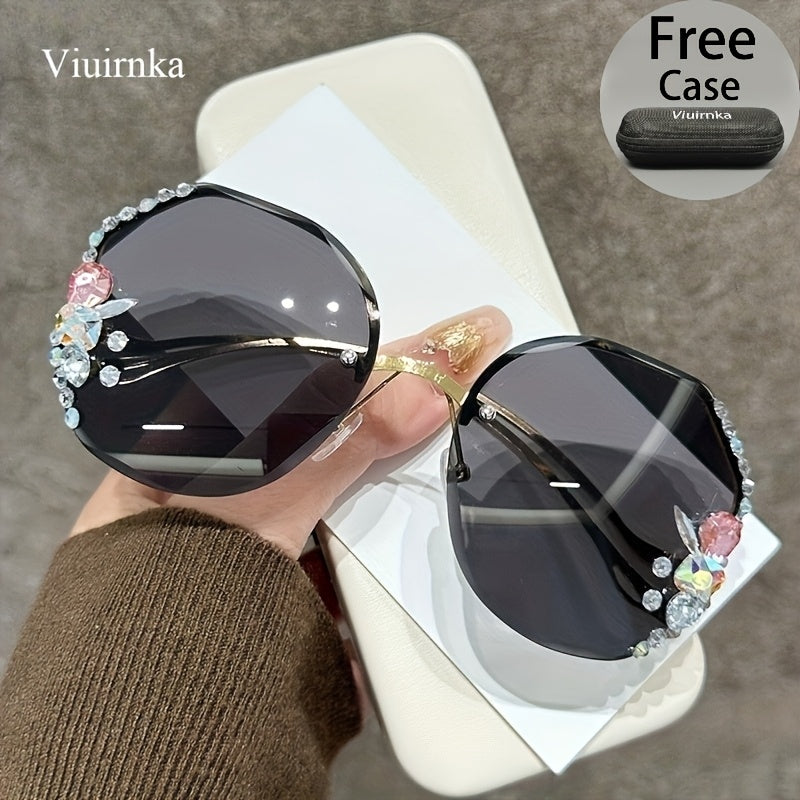 Women's Diamond-Accented Fashion Sunglasses with Case – Gradient UV Protection Lenses, 7 Colors – Stylish Eyewear for Daily Wear, Parties & Summer