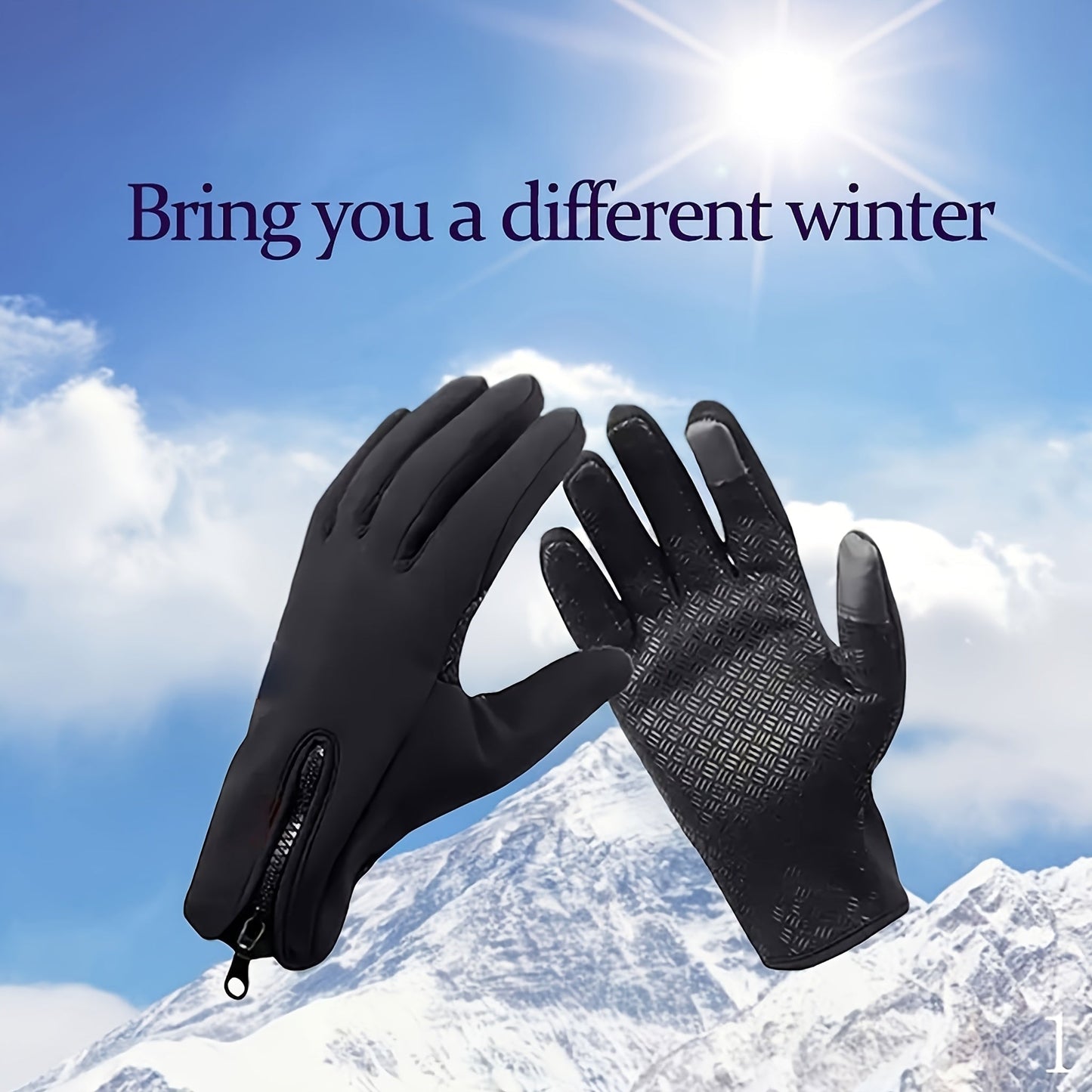 Winter Thermal Gloves Fleece Lined Windproof Touchscreen Zipper Closure Soft Warm Outdoor Gloves for Men Women Black Cold Weather Driving Running Cycling Hiking Daily Wear