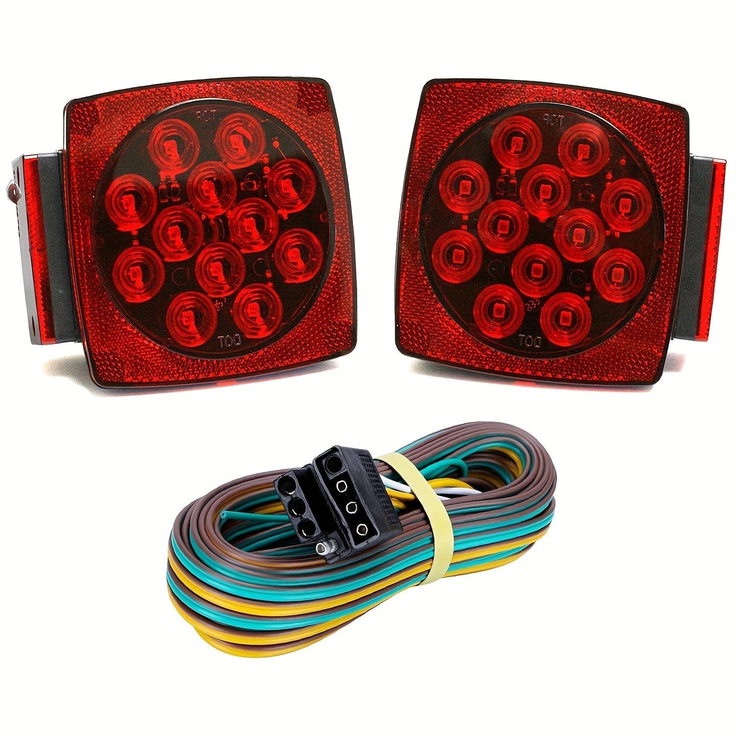 12V LED Trailer Lights Kit Stop Tail Turn Signal License Plate Light for Trailers Under 80" - Square Trailer Tail Lights for Boat Trailer Truck RV Camper Marine with Wiring Options