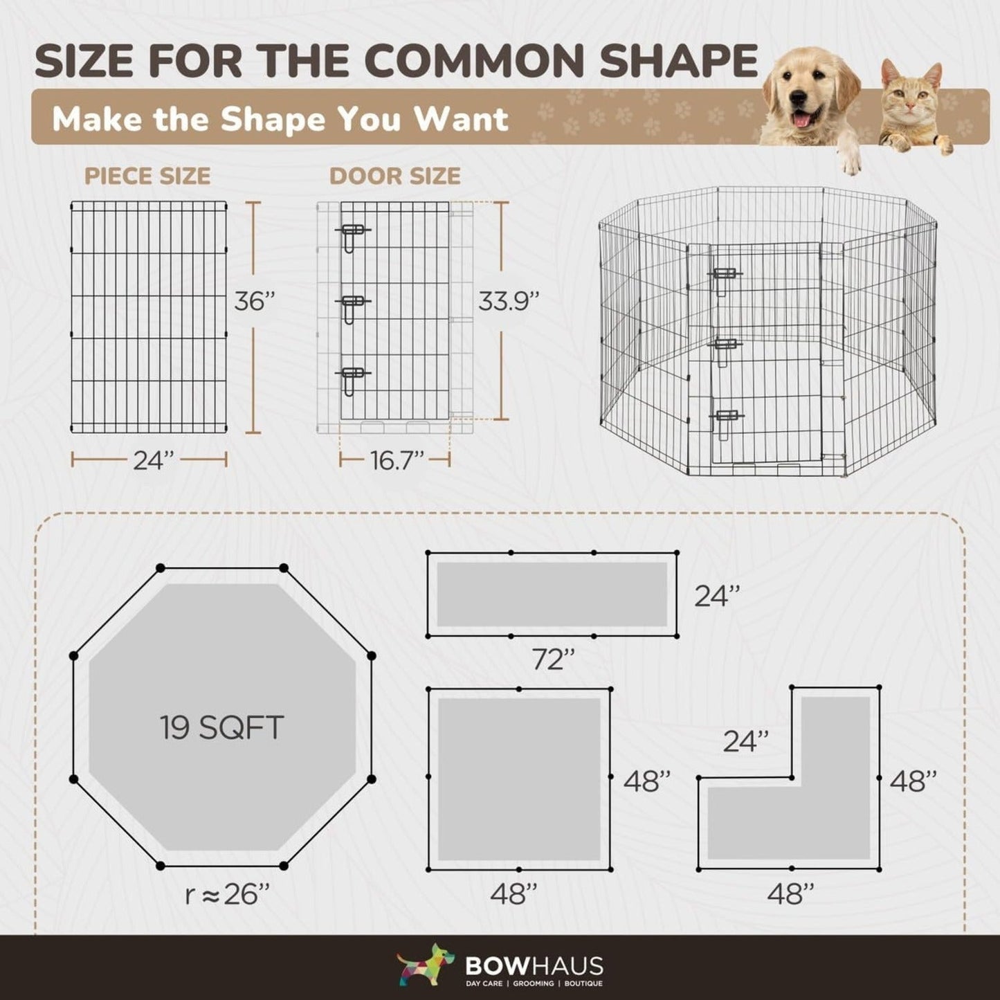 Foldable Dog Playpen 8 Panel – Heavy-Duty Metal Pet Kennel with Gate for Indoor & Outdoor Use, Portable Exercise Fence Cage for Small Dogs & Animals, Available in 24"/30"/36" Heights