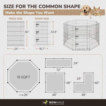 Foldable Dog Playpen 8 Panel – Heavy-Duty Metal Pet Kennel with Gate for Indoor & Outdoor Use, Portable Exercise Fence Cage for Small Dogs & Animals, Available in 24"/30"/36" Heights