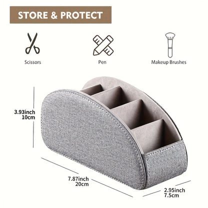 Remote Control Holder with 5 Compartments, Faux Leather Desktop Organizer Caddy for Living Room, Holds TV Remotes Pens Eyeglasses Makeup Brushes Office Stationery, Home Decor Storage Box Accessory