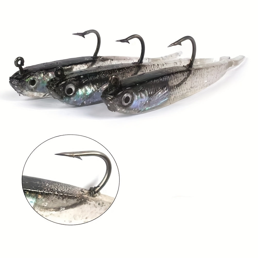 20pcs Bionic Soft Fishing Lures with Hook – Realistic Gray Fish Bait for Bass Sea Bass Black Fish, Lead Weighted Freshwater Saltwater Fishing Lure Set