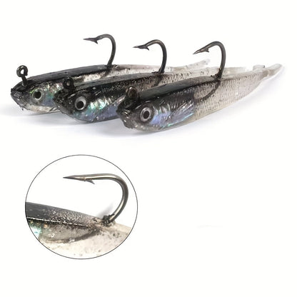 20pcs Bionic Soft Fishing Lures with Hook – Realistic Gray Fish Bait for Bass Sea Bass Black Fish, Lead Weighted Freshwater Saltwater Fishing Lure Set
