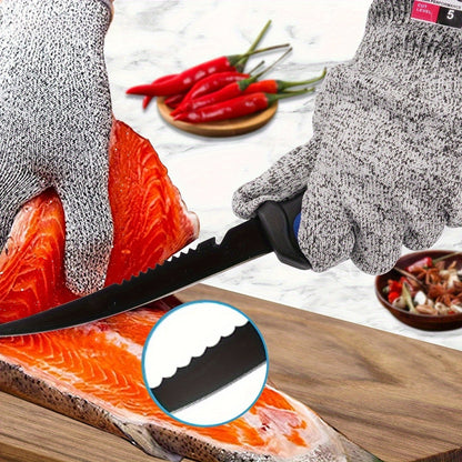 3 Piece Fishing Knife Set with Stainless Steel Blades, Fish Fillet Boning Gutting Knives with Cut Resistant Gloves, Fishing Line Cutter & Cord – Unique Fishing Gift for Anglers & Campers