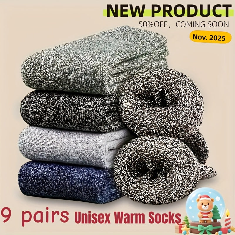 Thermal Hiking Socks 9 Pairs Unisex Thick Warm Terry Socks for Men Women Multi-Color Winter Boot Socks Cold Weather Arch Support Reinforced Toe Breathable Cozy Casual Bed Socks US Size 6-10