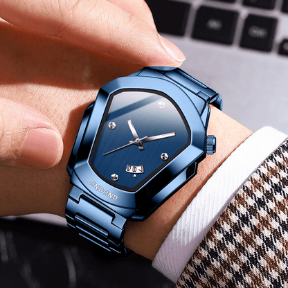 Men's Minimalist Quartz Watch with Irregular Dial & Calendar - Slim Business Wristwatch Alloy Case Metal Strap for Men, Office Casual Daily Wear, Birthday & Gift
