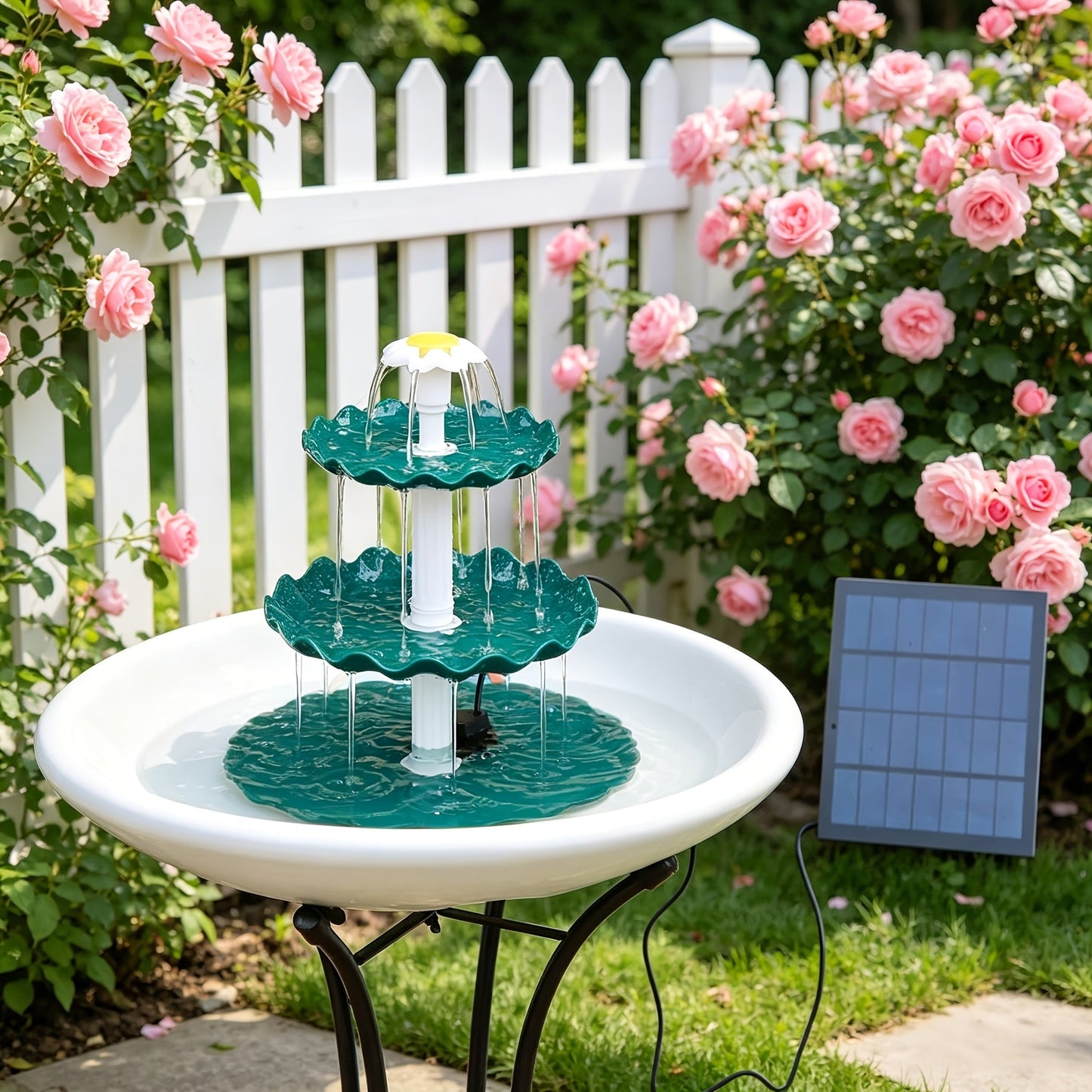 3-Layer Solar Bird Bath Fountain 3.5W – Outdoor Garden Courtyard Decor Solar Powered Fountain Pump, No Wiring Needed, Dark Green Light Blue or Fountain-Only, Single & Three Tier Options