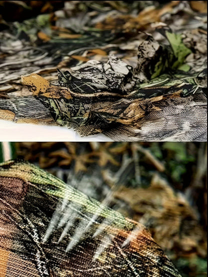 3D Maple Leaf Camouflage Ghillie Suit with Net Hood - One Size Fits S-XL Camo Hunting Suit for Deer Turkey Hunting Bird Watching Airsoft Paintball Survival Games Wildlife Photography (Fern Green)