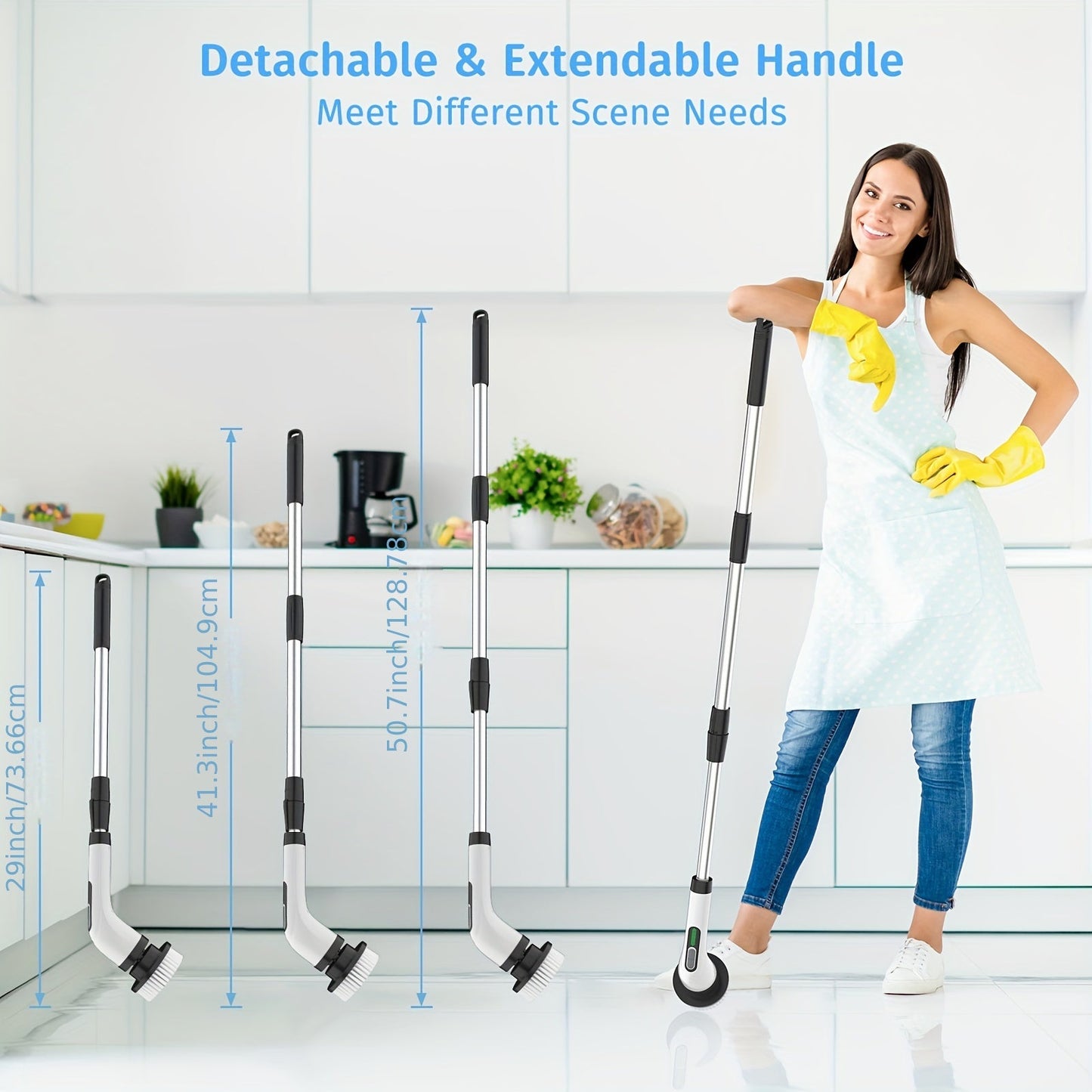 Electric Spin Scrubber with 7 Replaceable Brush Heads – Cordless, Dual Adjustable Speeds, Adjustable Detachable Handle, for Bathroom, Tub, Tile & Floor Cleaning