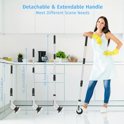 Electric Spin Scrubber with 7 Replaceable Brush Heads – Cordless, Dual Adjustable Speeds, Adjustable Detachable Handle, for Bathroom, Tub, Tile & Floor Cleaning