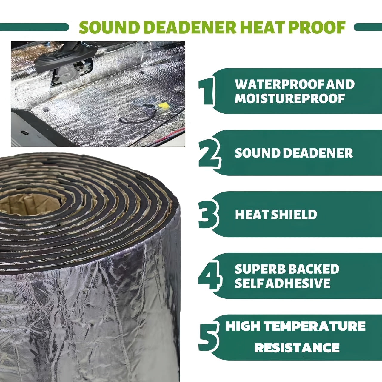Car Sound Deadening Material 60"x40" 275Mil (7mm) – Butyl Rubber Heat & Sound Deadener Mat with Strong Adhesive for Car Doors Hood Trunk Floor Firewall, Universal Fit