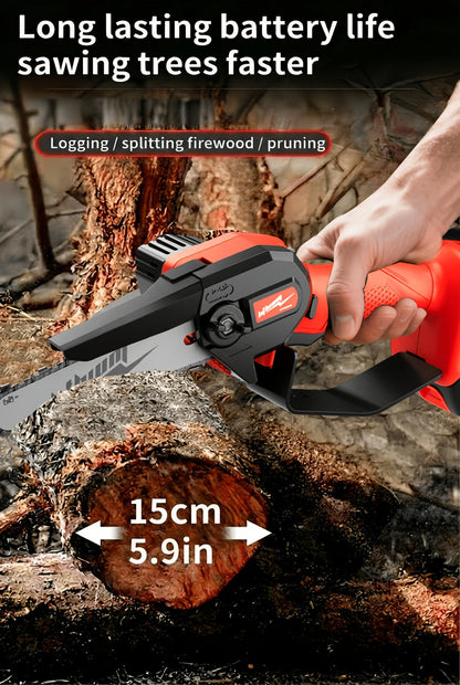 Mini Chainsaw Cordless 6 Inch Battery Powered Electric Chainsaw with Safety Guard Adjustable Chain Ergonomic Grip for Tree Trimming Branch Cutting Yard Work - Gift for DIY Home Garden Outdoor