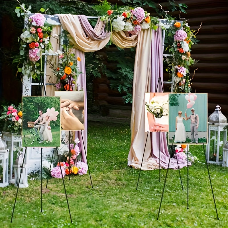 63 Inch Portable Floor Easel Stand Metal Tripod with Carry Bag Wedding Sign Poster Display Quick Assembly Black Gold 1 or 2 Pack