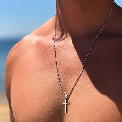 Men's Cross Pendant Necklace 18K Gold Plated Cuban Chain 304 Stainless Steel Minimalist Casual Jewelry Gift for Him Steel Gold