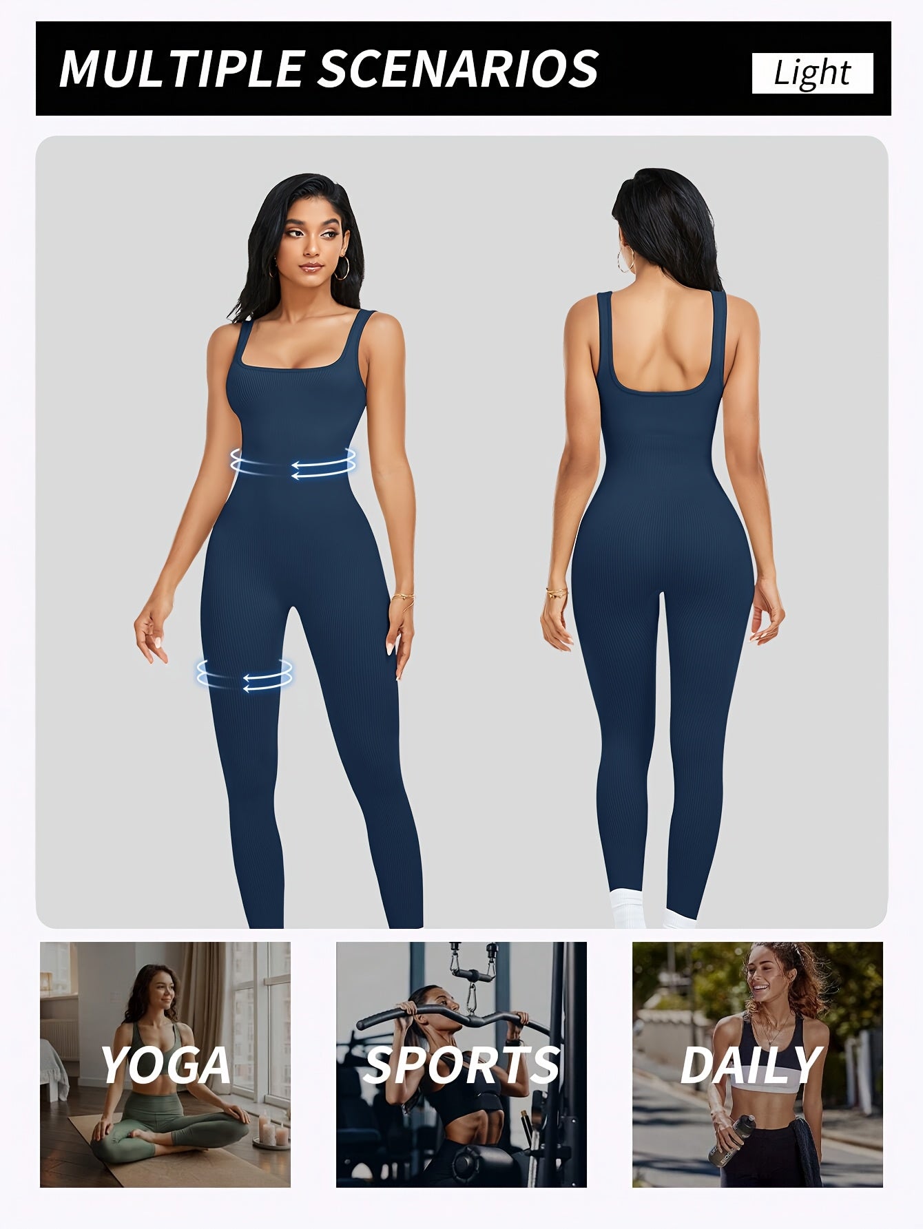 Women's Sleeveless Square Collar Jumpsuit – 90% Nylon Stretch Fabric, Thick & Opaque Active Wear for Yoga, Pilates, Running, Fitness & Everyday Events, Sizes S-XL, Multiple Colors