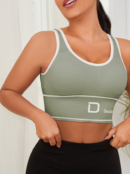 5pcs Wireless Sports Bra Set – Full Coverage High Elasticity Nylon Bra for Yoga Running Gym, Breathable Machine Washable, Mixed Colors, DANSHEER Print, Women's Activewear Bra Pack