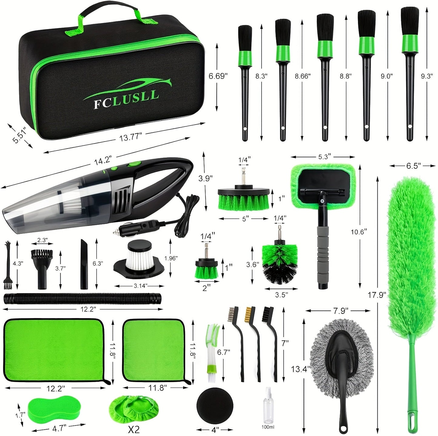 Car Cleaning Kit 17-35 Piece – Portable Vacuum Cleaner, Windshield Cleaning Tool, Drill Brush Set & Interior Brush Set for Full Car Detailing, Holiday Gift for Family & Friends