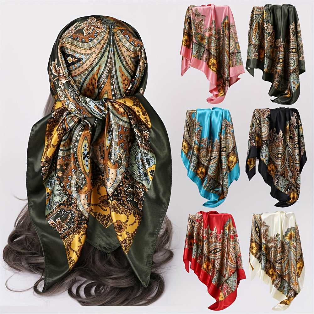 6pcs Vintage Satin Square Scarves for Women – Elegant Polyester Paisley & Floral Headwrap Bandana Set in 6 Designs & Assorted Colors, Perfect for Formal Casual Events Hair Accessories Gift