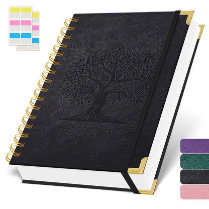 A5 Spiral Notebook Hardcover 300 Pages – Thick 100GSM No Bleed-Through Paper, Leather Cover Journal for College, Work & Writing – For Men & Women (Pink, Black, Green, Purple)