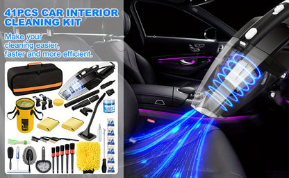 Car Wash Detailing Kit 19 or 41 Piece Handheld Vacuum Collapsible Bucket Tire Brush Windshield Tool Snow Shovel Cleaning Gel Complete Car Care Set Yellow Pink