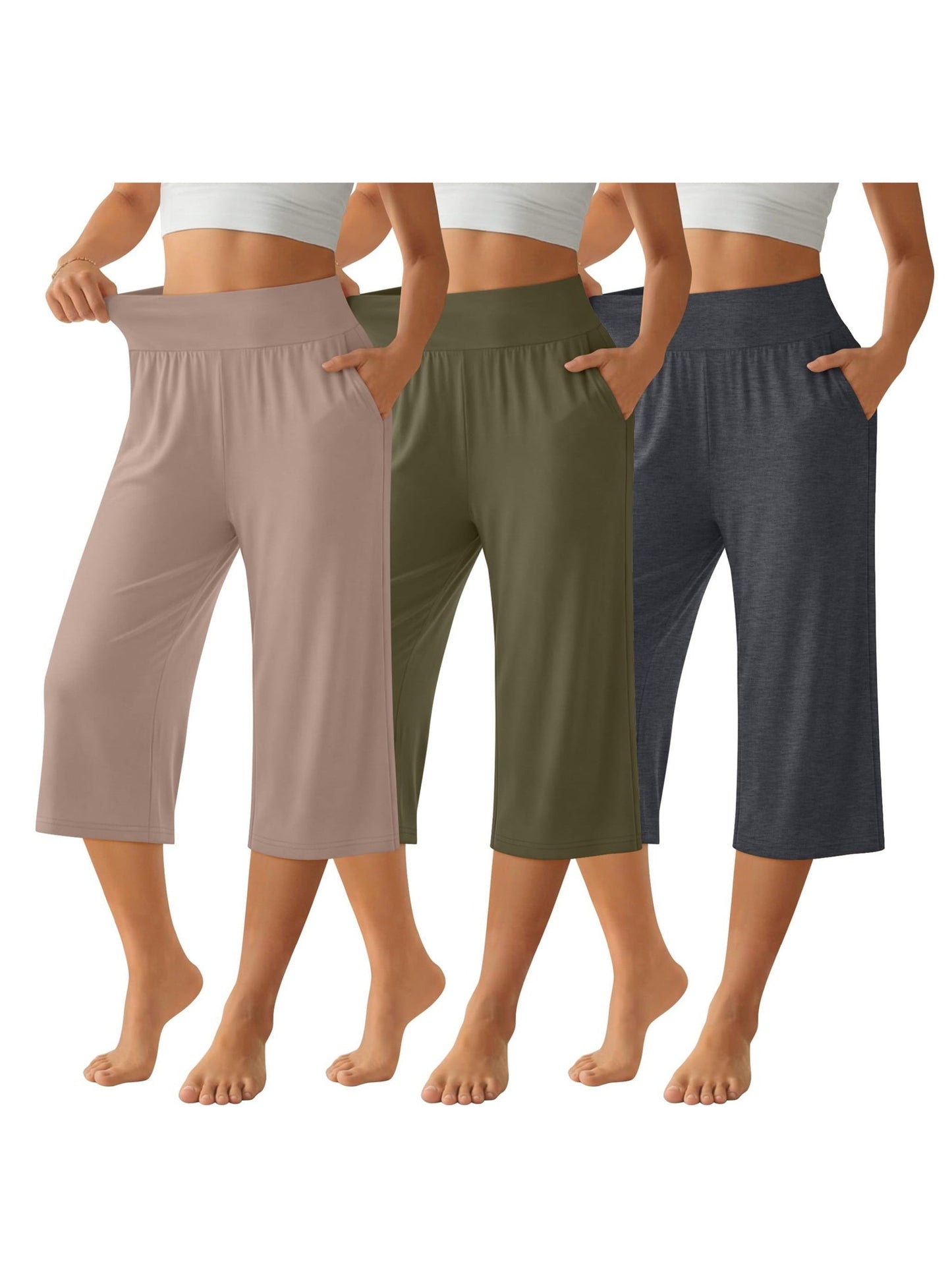 Women's Capri Pants 3-Pack – Loose Lounge Cropped Sweatpants Joggers with Pockets & Elastic Waist, Yoga Capri for Spring Summer Fall Casual Weekend Wear