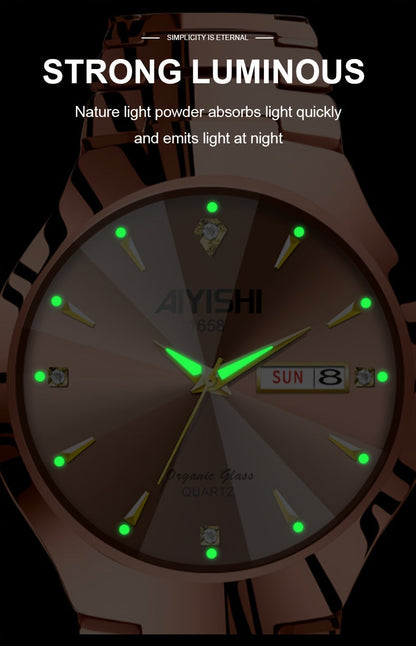 Men's Luxury Quartz Wristwatch with Double Calendar and Luminous Hands – Elegant Business Stainless Steel Watch for Men, Classic Gold Black White Dial, Perfect Gift for Him Birthday Anniversary