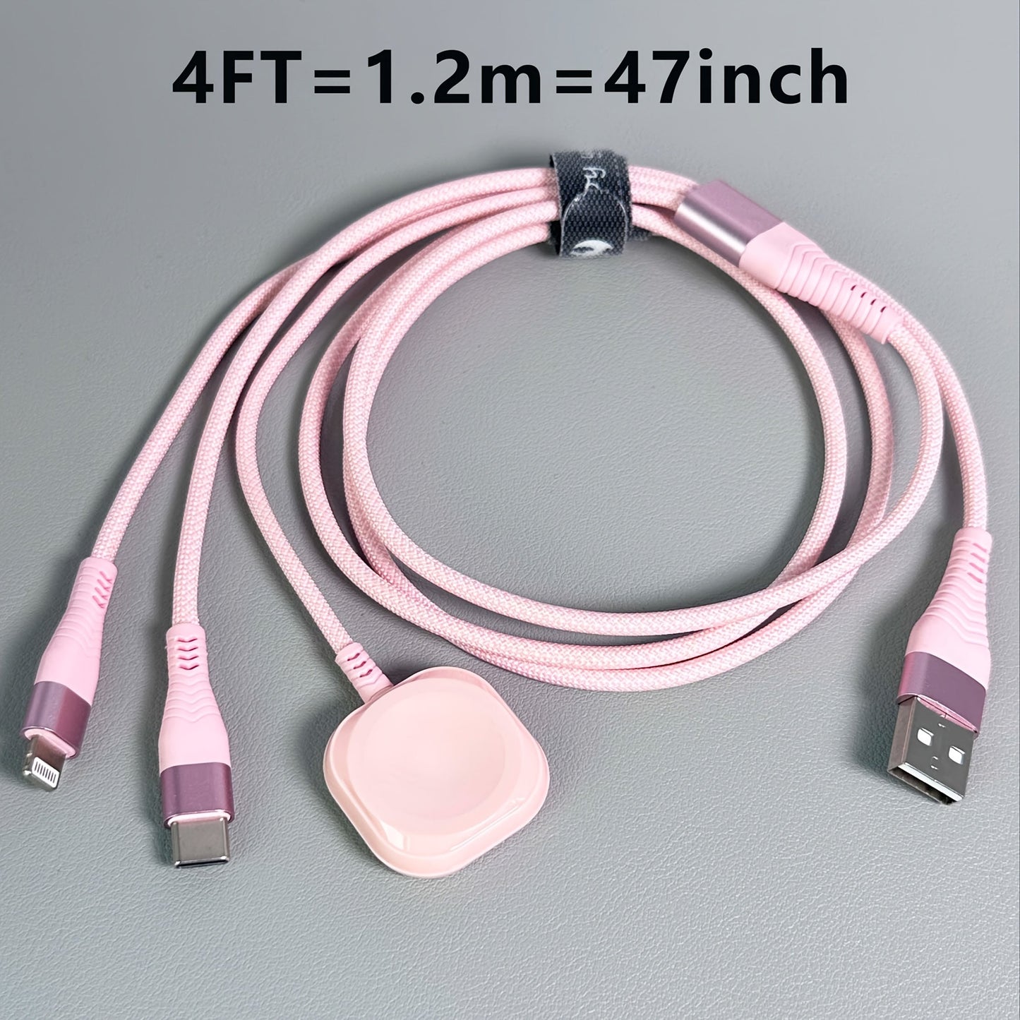 3 in 1 Charging Cable with iWatch Magnetic Charger – Nylon Braided USB-A to Lightning & Type-C Fast Charging Wire, 47 Inch, Compatible with iPhone, Apple Watch Series 1-10 & Android Phones