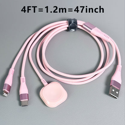 3 in 1 Charging Cable with iWatch Magnetic Charger – Nylon Braided USB-A to Lightning & Type-C Fast Charging Wire, 47 Inch, Compatible with iPhone, Apple Watch Series 1-10 & Android Phones
