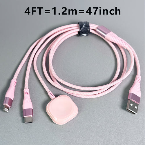 3 in 1 Charging Cable with iWatch Magnetic Charger – Nylon Braided USB-A to Lightning & Type-C Fast Charging Wire, 47 Inch, Compatible with iPhone, Apple Watch Series 1-10 & Android Phones