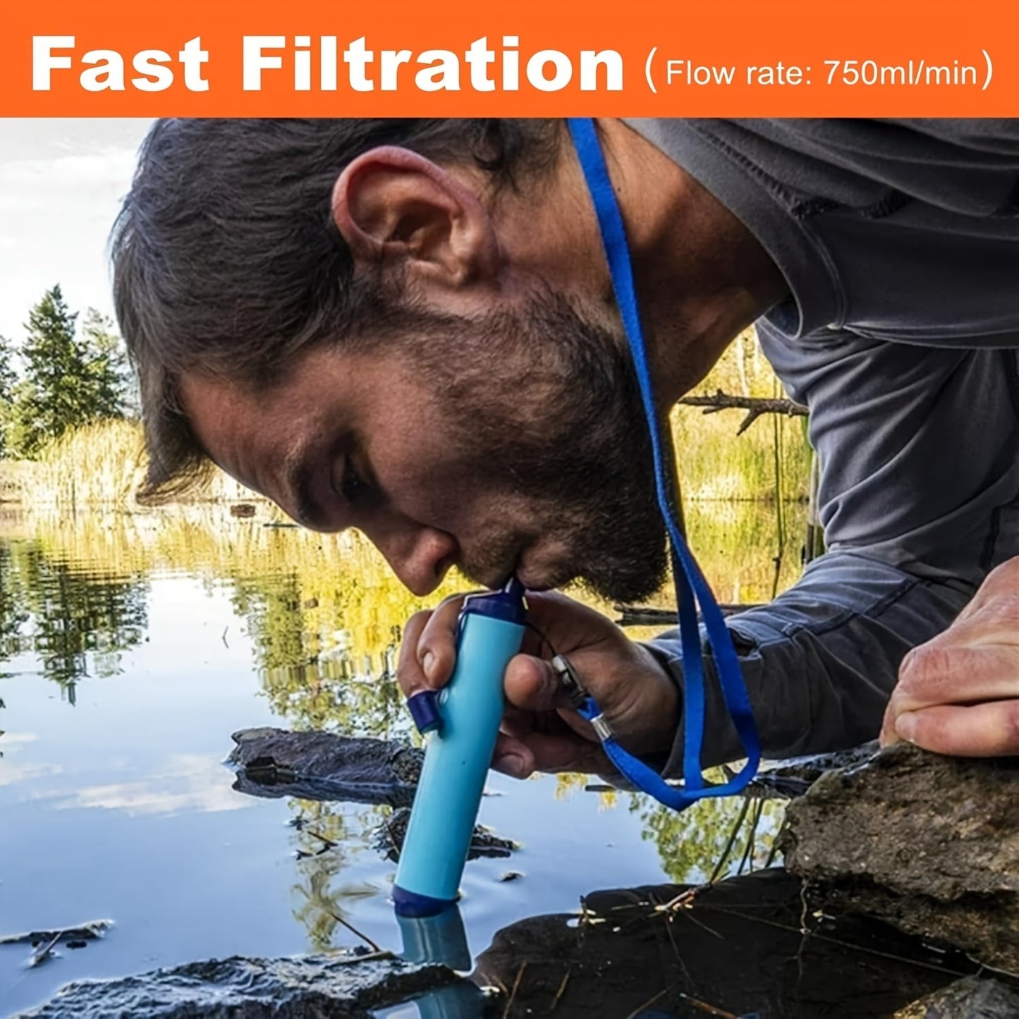 Personal Water Filter Straw Mini Water Purifier Survival Gear for Hiking Camping Travel Emergency Preparedness, Portable Filtration Straw Removes Bacteria & Contaminants - Set 1, 2 & 4 Options