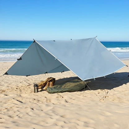 Outdoor Camping Tarp Canopy with UV Protection & Alloy Bracket – Portable Foldable 4-Person Shelter for Backpacking, Hiking, Garden & Outdoor Survival | All-Season Camping Awning
