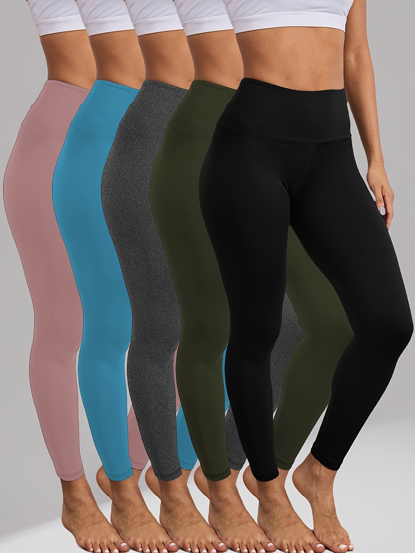 Women's High Waisted Tummy Control Leggings 5 Pack – Super Soft 4-Way Stretch Non-Sheer Yoga Workout Running Pants, Full-Length Gym Leggings S-XXL, All-Season Comfort for Gym, Yoga & Casual Wear