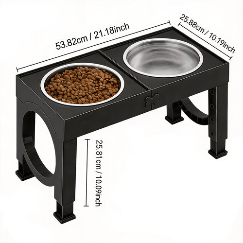 Elevated Dog Bowls Foldable Raised Feeder Stand – 2 Stainless Steel Bowls, Adjustable 5 Heights, Non-Slip, Portable Dog Food Water Bowl for Small Medium Large Dogs & Cats, 2-Pack