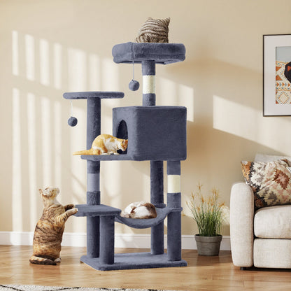 44-Inch Cat Tree Tower for Indoor Cats with Condo, Hammock & Natural Sisal Scratching Posts – Multi-Level Cat Furniture with Perches & Pet House for Multiple Cats, 5 Colors