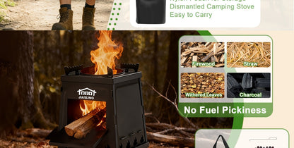 Portable Wood Burning Camp Stove with BBQ Scissors - Lightweight Outdoor Hiking Cookstove & Picnic Grill Set for Travel Camping