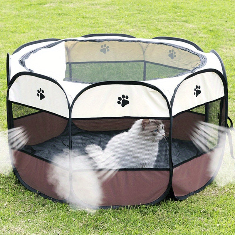 Portable Foldable Pet Playpen with Zipper Gate – 3 Sizes S/M/L Collapsible Mesh Enclosure for Cats, Dogs, Puppies & Kittens, Scratch-Resistant Indoor Outdoor Pet Fence Play Yard