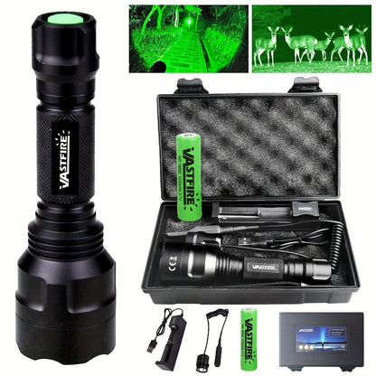 High Power Green Flashlight 350 Yards Long Range Night Vision with Remote Control & Rechargeable 18650 Battery – Spotlight Beam for Hunting, Fishing, Camping, Beekeeping & Outdoor Night Activities