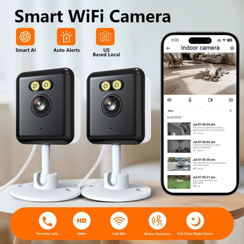 2 Pack WiFi Indoor Security Camera 3MP HD AI Humanoid Detection Full Color Night Vision Two-Way Audio Smart Motion Detection Alexa Compatible App Control Home Surveillance Camera