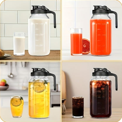 64oz Mason Jar with Handle & Lid – BPA-Free High Borosilicate Glass Beverage Carafe, Leak-Proof, 2/3 Pack, for Sports Outdoor Juice Water Kombucha, Holiday Gift
