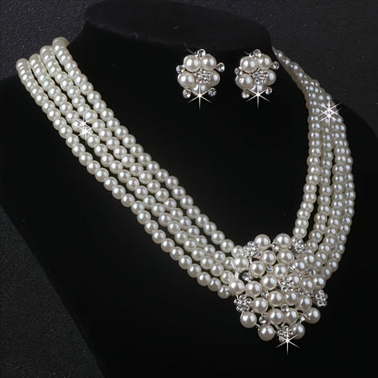 Luxury Bridal Necklace & Earring Set for Women – Silver Plated Beaded Jewelry Set for Wedding, Evening Party & Stage Performance, Elegant Dress Accessories