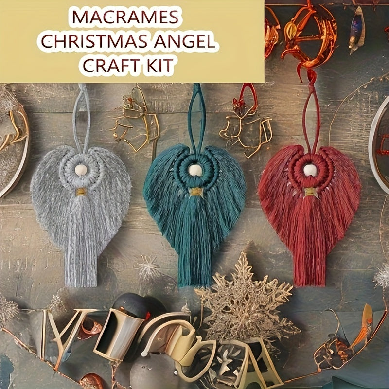 Macrame Angel Kit 3pcs DIY Christmas Ornament Wall Hanging Boho Craft Set Gift for Mom Girls Holiday Home Decor