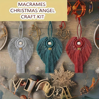 Macrame Angel Kit 3pcs DIY Christmas Ornament Wall Hanging Boho Craft Set Gift for Mom Girls Holiday Home Decor