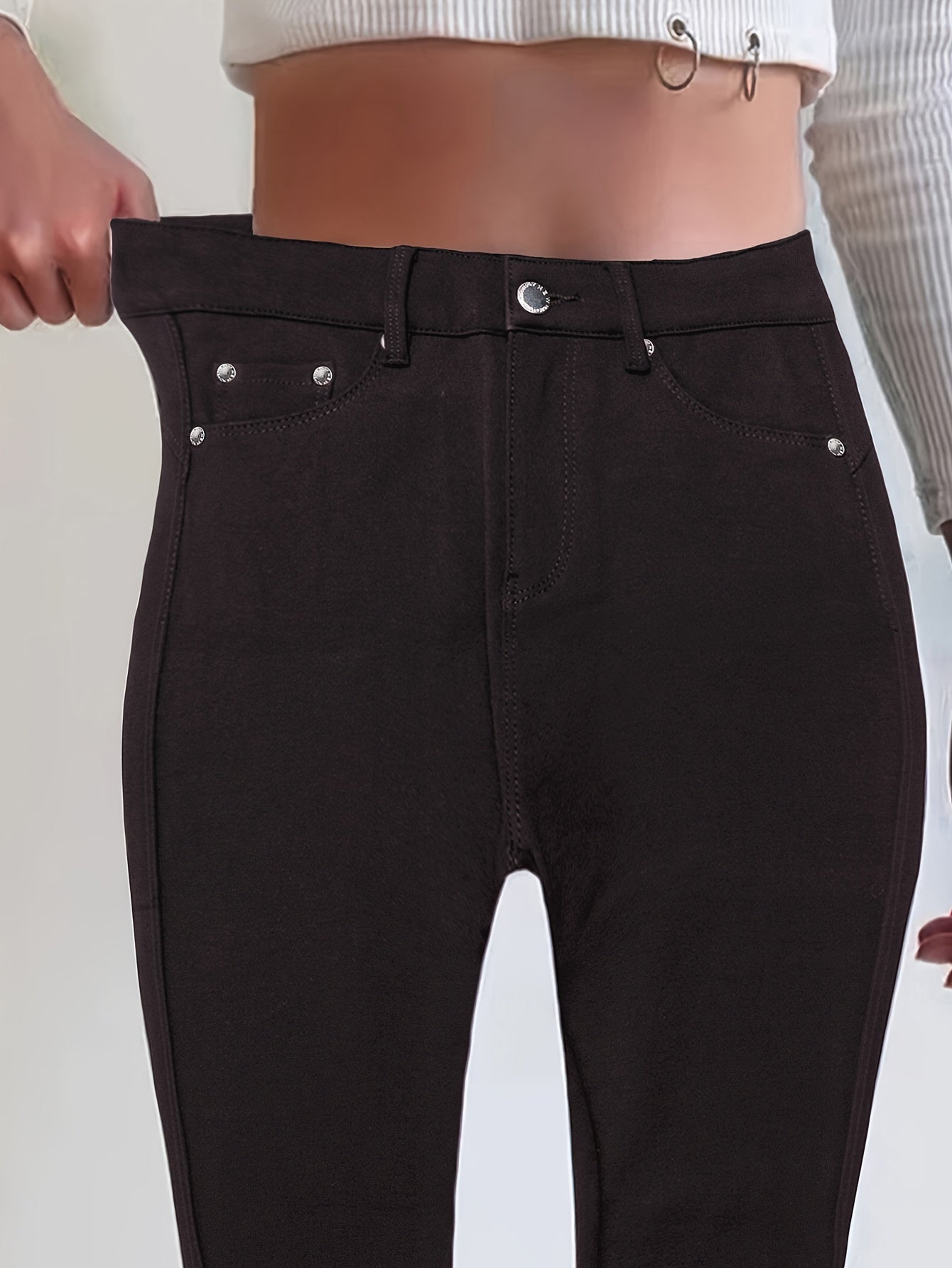Women's High Waist Stretch Skinny Jeans Metal Button Street Style Slim Fit Denim Pants 10 Colors S-XXL Everyday Wear